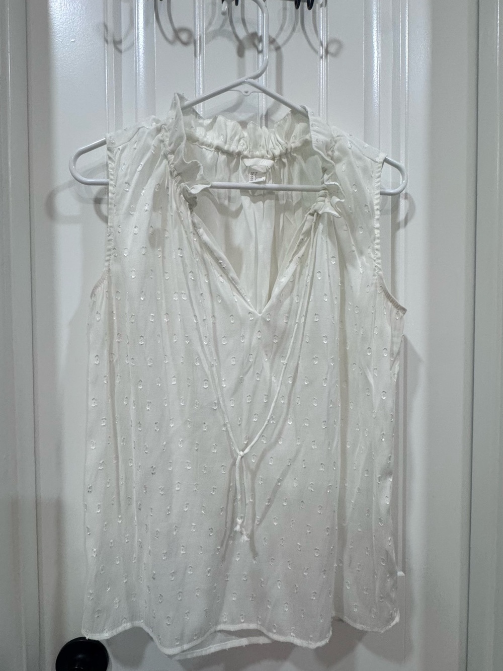H&M Ivory Sleeveless Tie-Neck Ruffle Camisole